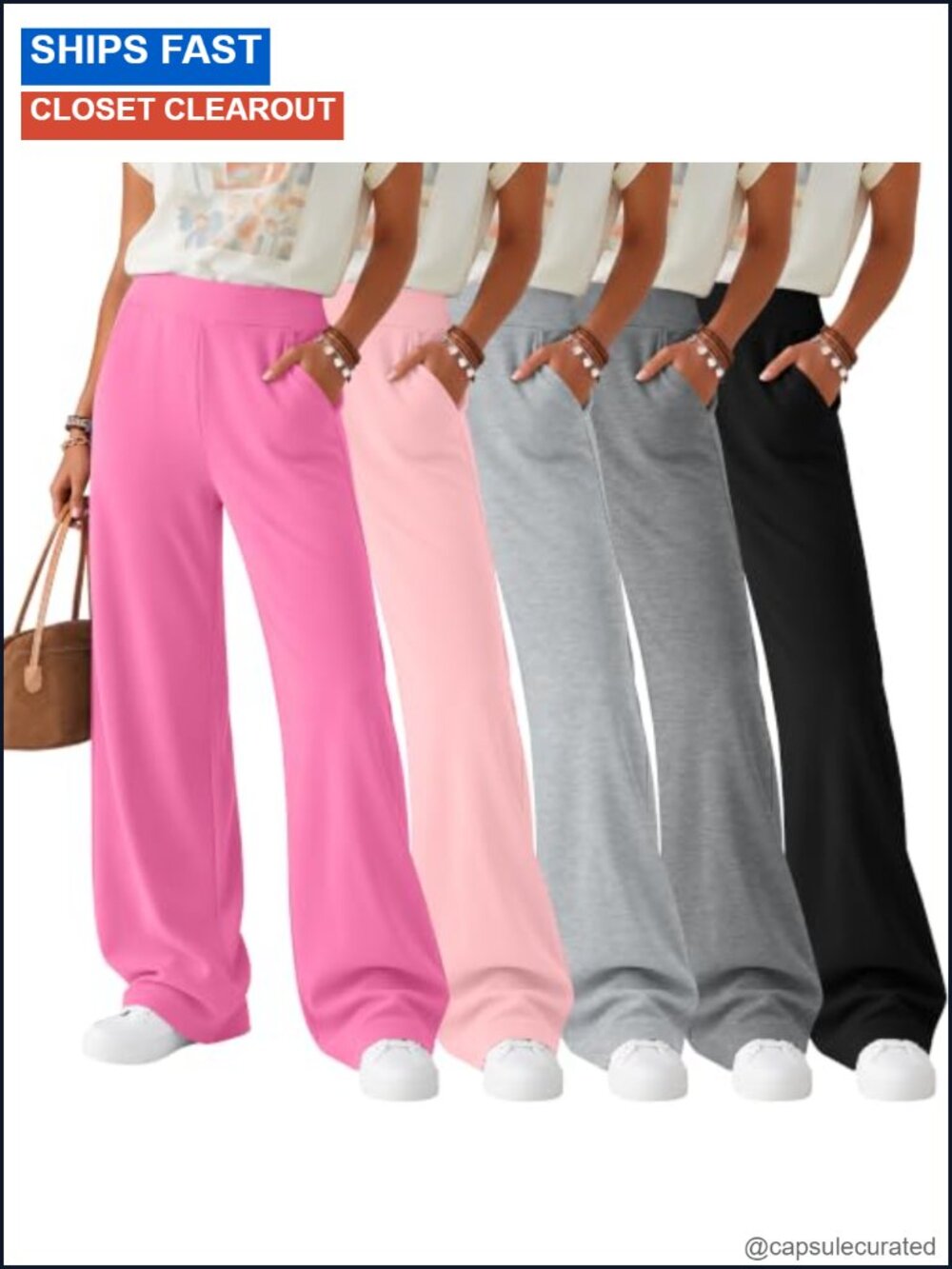 5 Pack Girls Wide Leg Sweatpants Elastic Waist Pull On Pockets